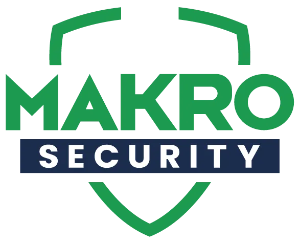 Makro Security logo: green shield outline with 'MAKRO' in green above a dark blue bar reading 'SECURITY' in white.